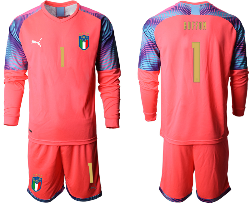 Men 2021 European Cup Italy pink goalkeeper long sleeve #1 soccer jerseys->netherlands(holland) jersey->Soccer Country Jersey